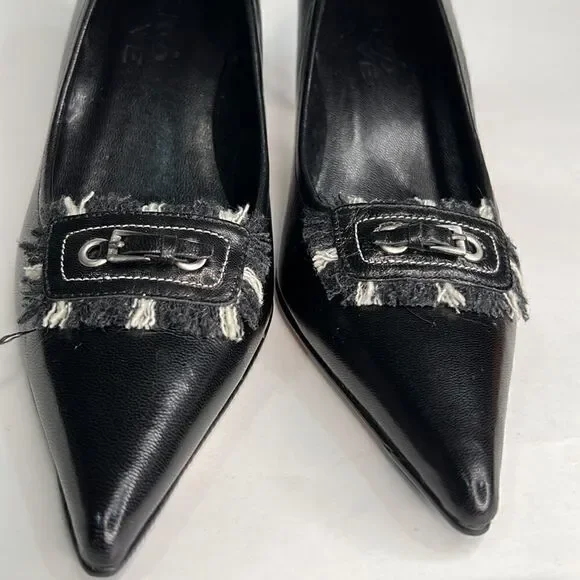 Vero VE Black Leather Pumps with fringe buckle - Picture 5 of 13